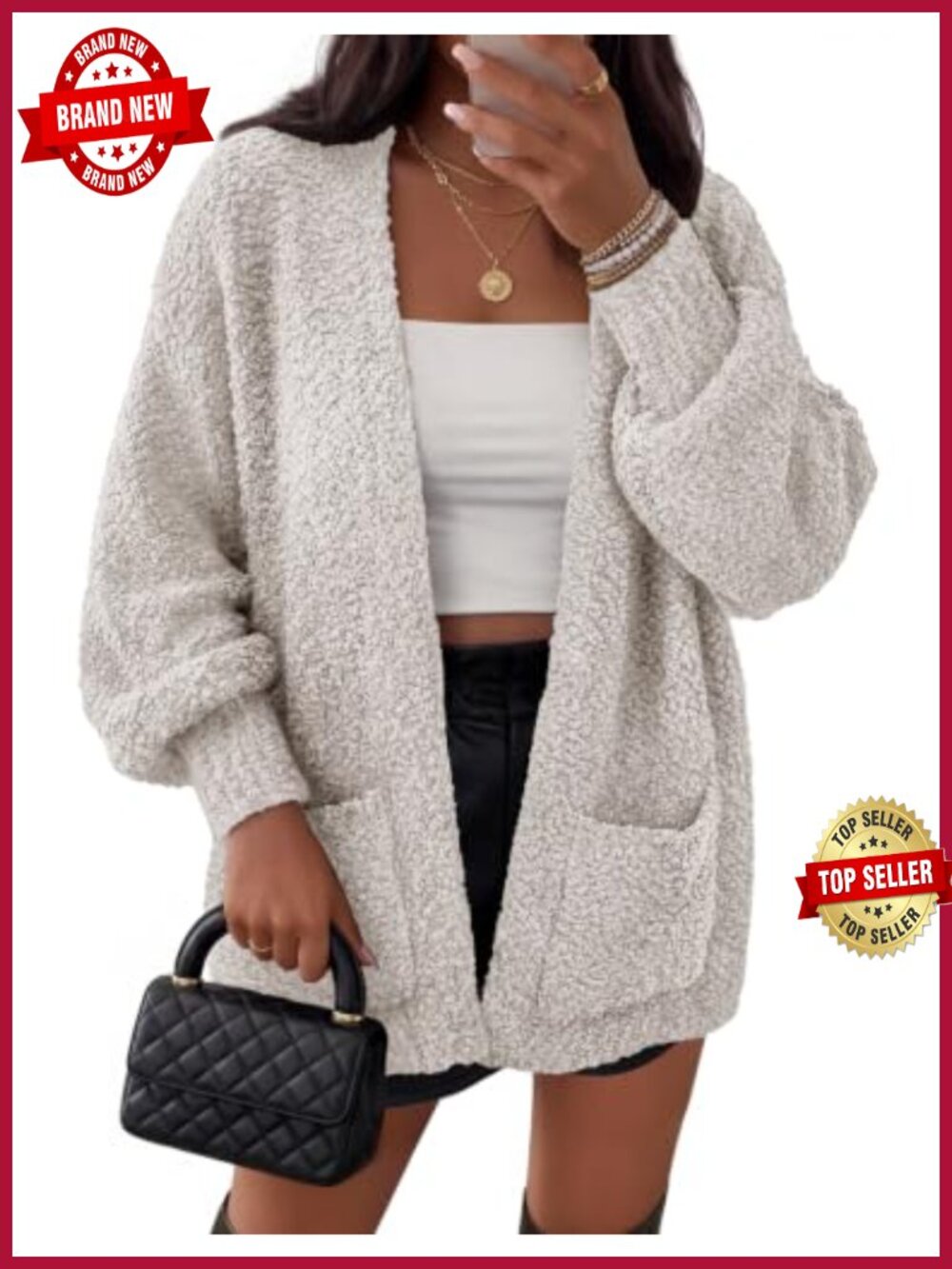 Fuzzy Popcorn Oversized Sherpa Chenille Cardigan Sweater with Pockets
